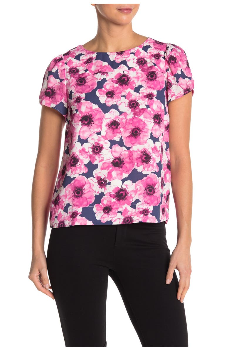 J.Crew Floral Print Soft Shell Short Sleeve Top, Main, color,