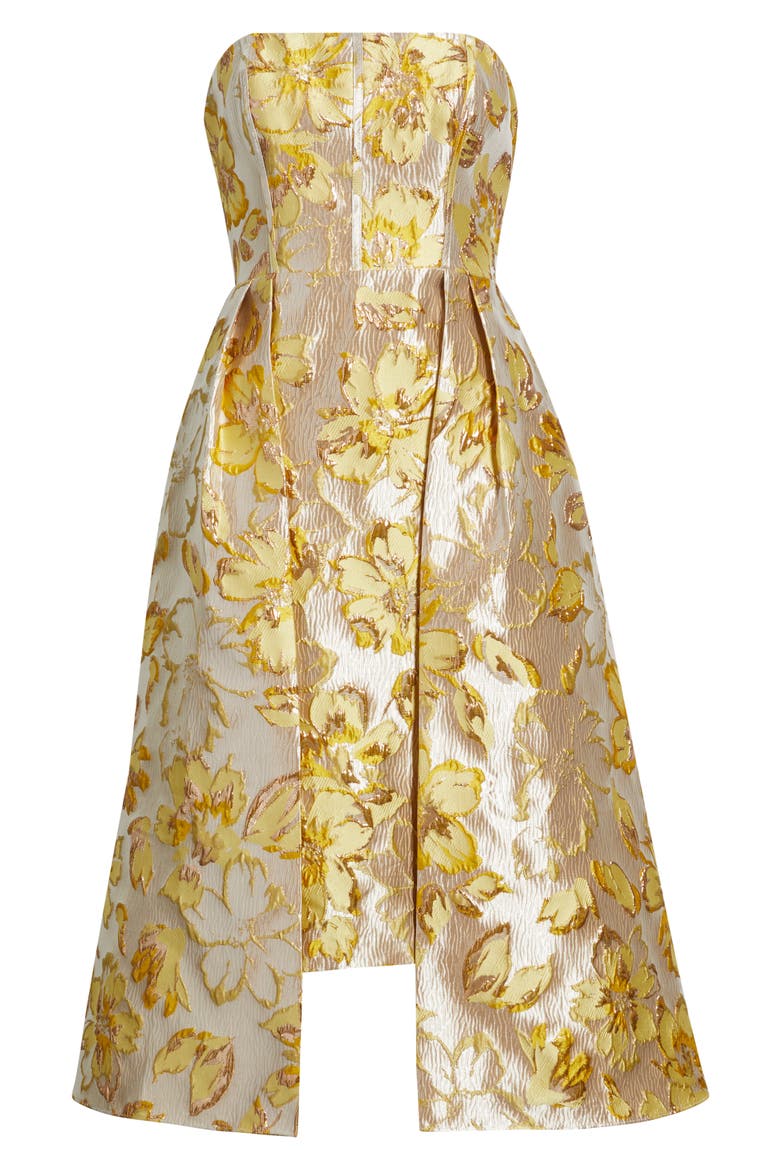 Metallic Floral Brocade Cocktail Dress, Alternate, color, YELLOW