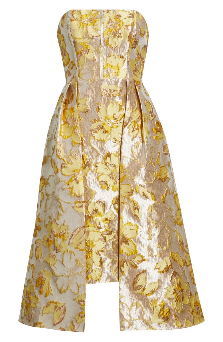 Eliza J Metallic Floral Brocade Cocktail Dress, Alternate, color, Yellow