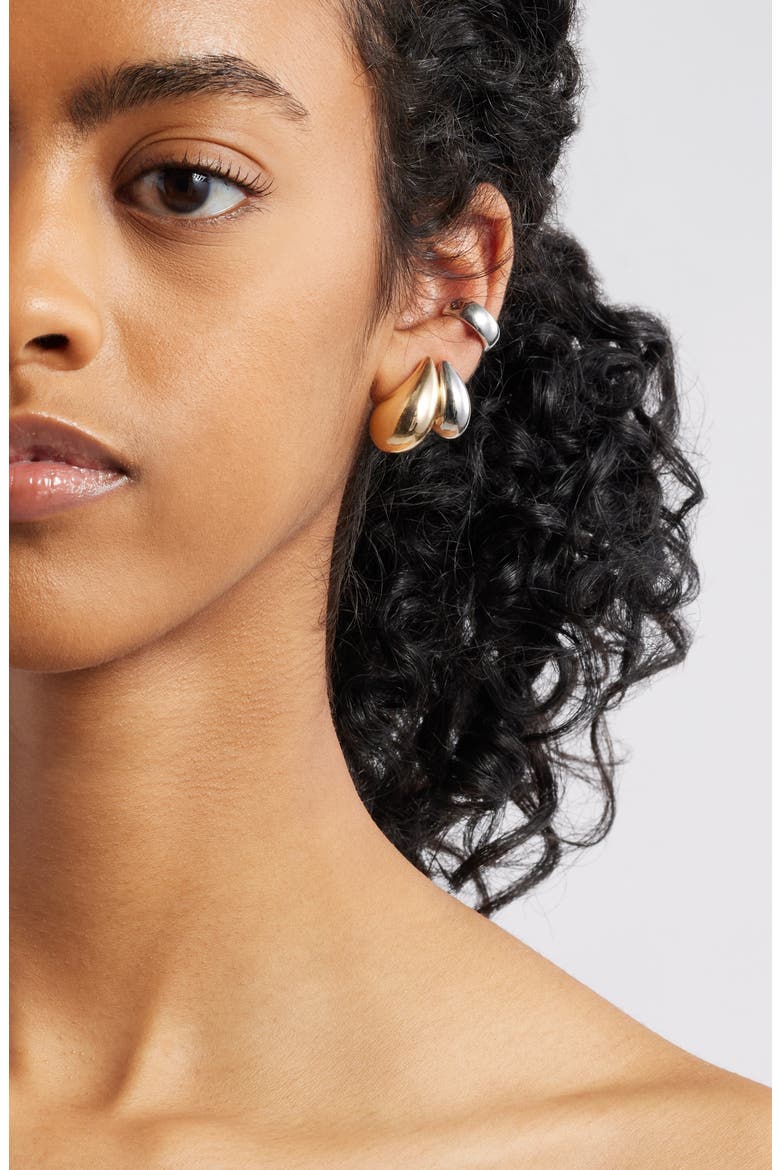 Teardrop Stud Earrings & Ear Cuff Set, Alternate, color, GOLD- RHODIUM