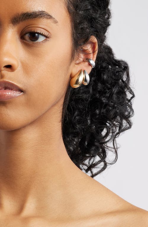 Open Edit Teardrop Stud Earrings & Ear Cuff Set In Gold- Rhodium