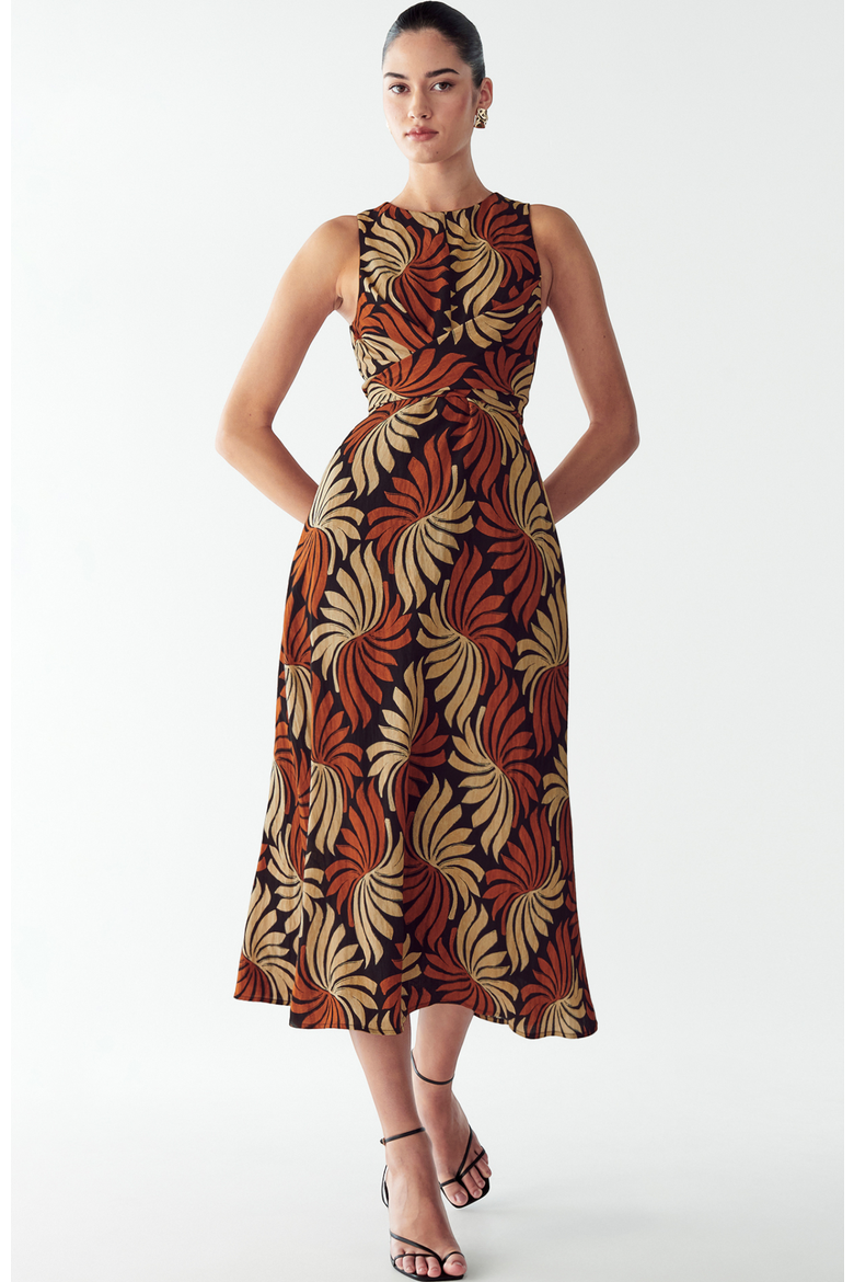 Revival Midi Dress, Main, color, Golden Leaf