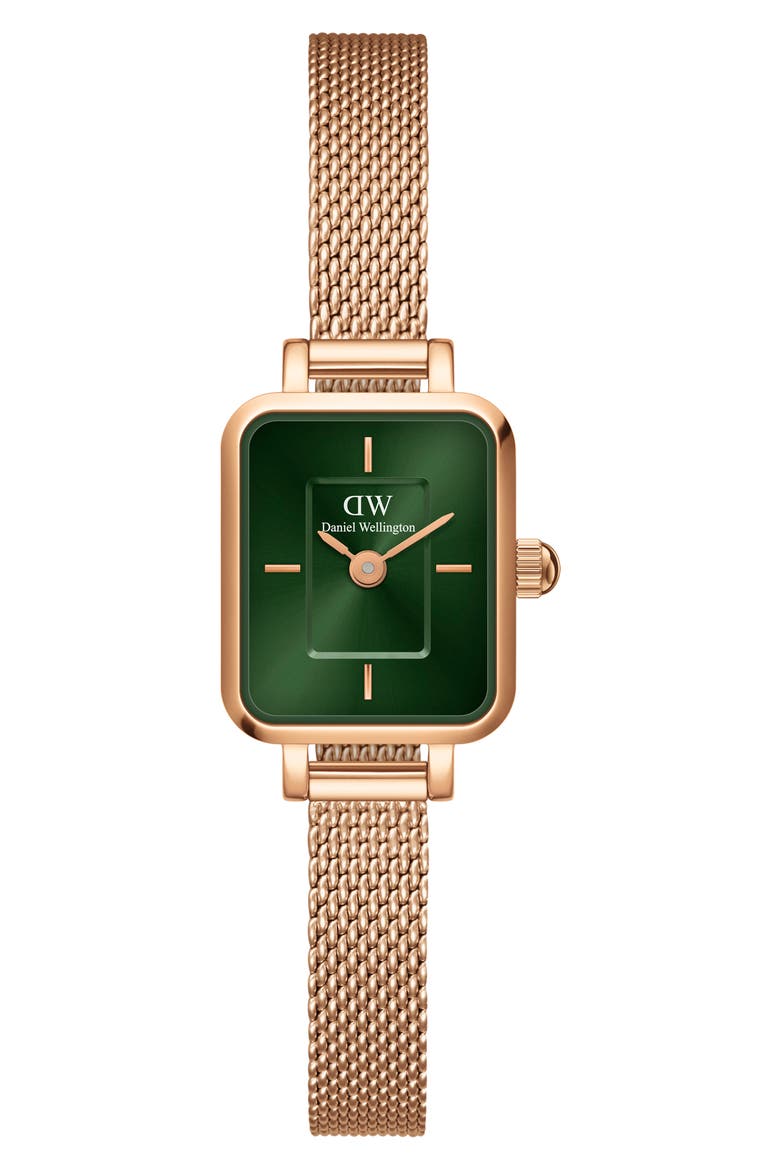Quadro Mini Mesh Strap Watch, 15.4mm x 18.2mm, Main, color, ROSE GOLD