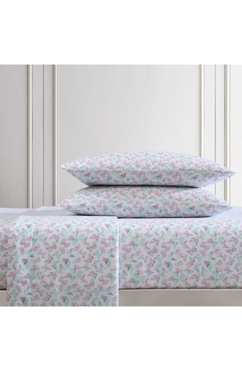 Betsey Johnson Butterfly Rainbow Sheet Set, Alternate, color, Light Pastel Purple