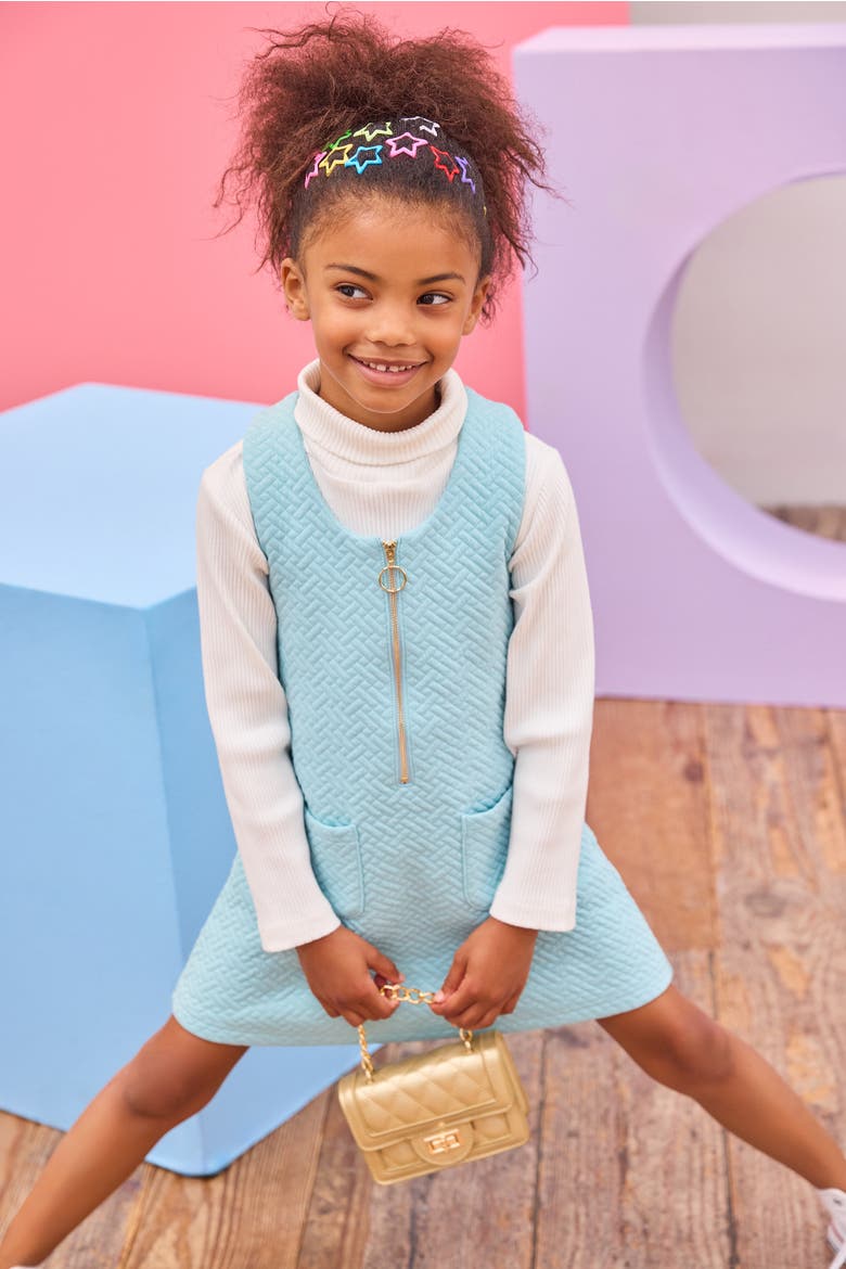 Kids' Quilted Jumper, Alternate, color, Aqua Quilted Trellis