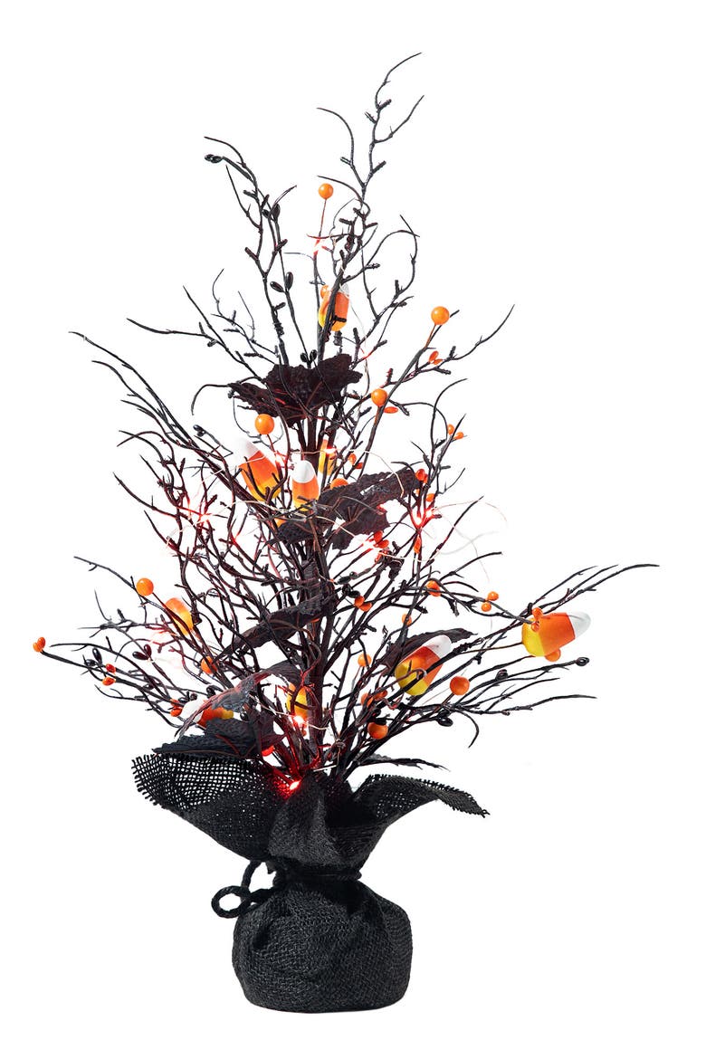 21"H Lighted Halloween Candy Corn Berries Table Tree, Alternate, color, Black