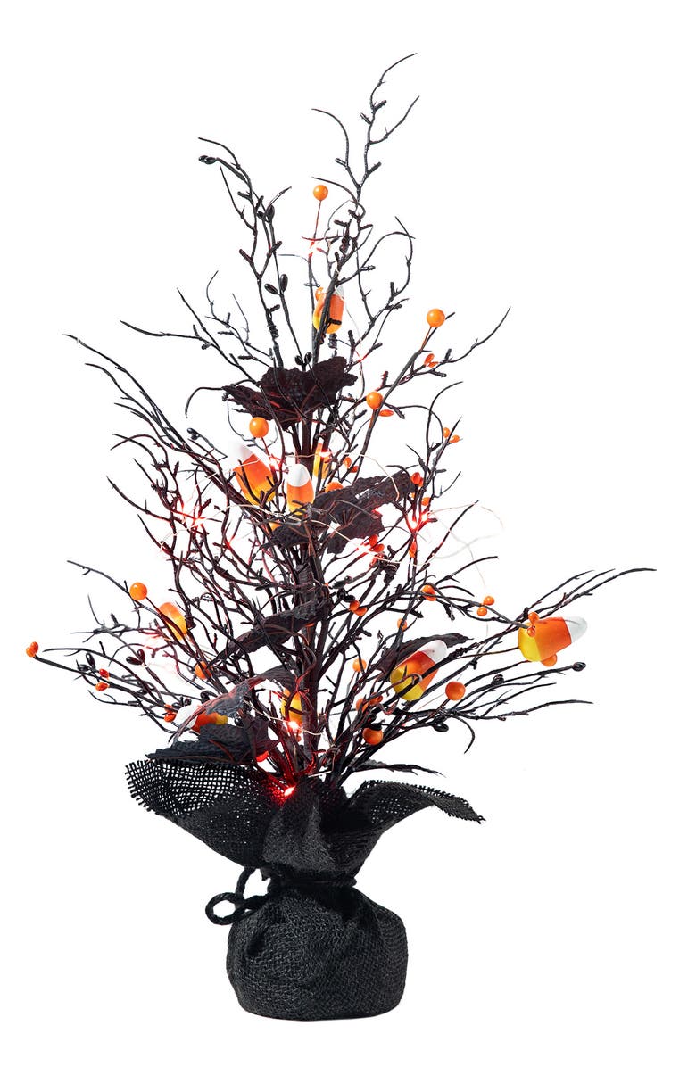 Glitzhome 21"H Lighted Halloween Candy Corn Berries Table Tree, Alternate, color, Black