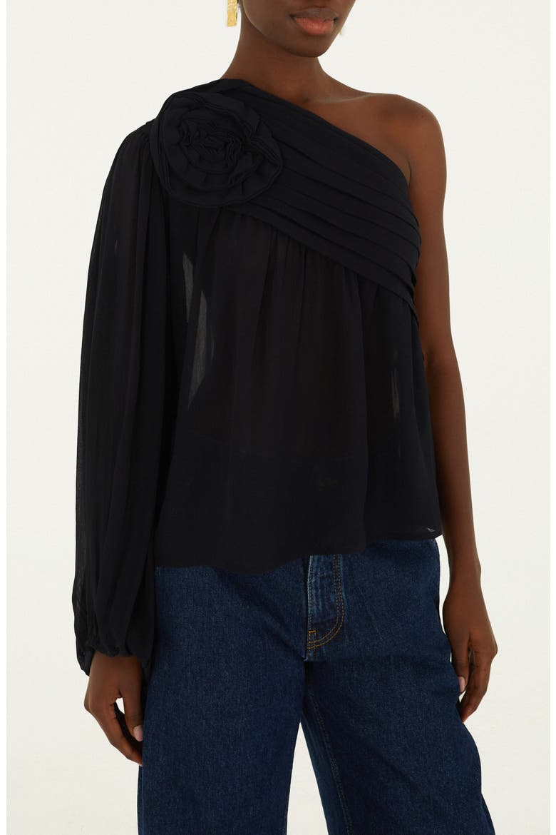 Black Rose One-Shoulder Top, Main, color, BLACK