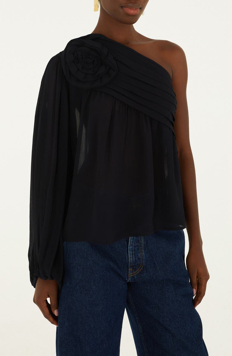 FARM Rio Black Rose One-Shoulder Top, Main, color, Black