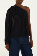FARM Rio Black Rose One-Shoulder Top