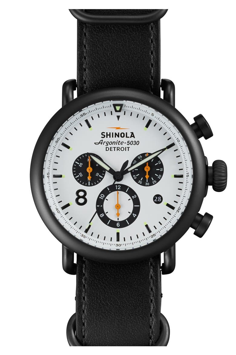 'The Runwell Contrast Chrono' Leather Strap Watch, 41mm, Main, color, BLACK