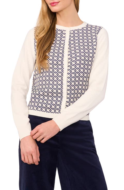 Geo Print Crewneck Cardigan