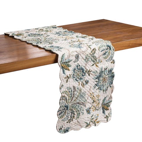 Braganza Teal Rectangle Cotton Table Runner 14" x 51" Floral Design All Seasons Kitchen Dining Dinner Table Tablerunner Decor Decoration