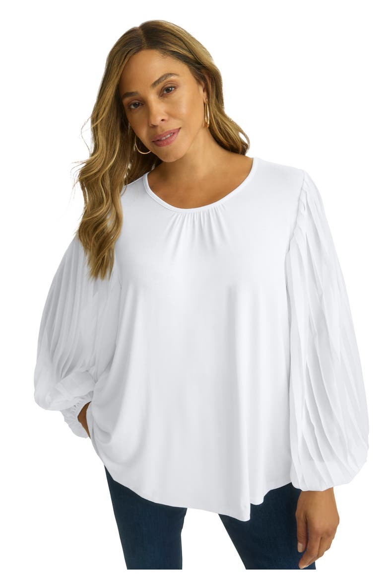 Stretch Pleated Sleeve Top, Main, color, WHITE