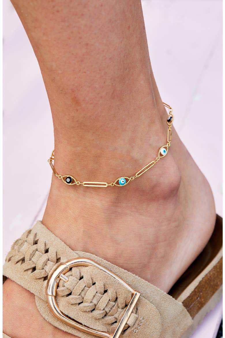 Evil Eye Bar Chain Anklet, Alternate, color, YELLOW