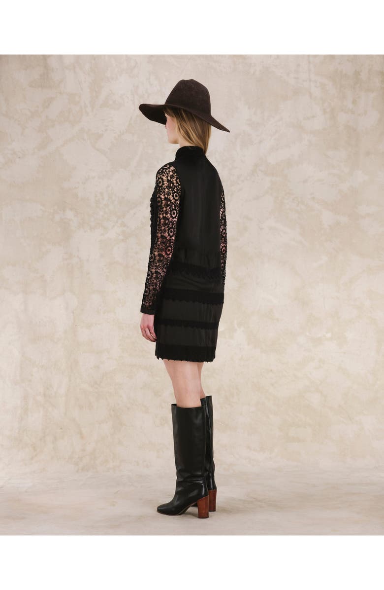 Fortela Crochet Satin Mini Dress, Alternate, color, Black