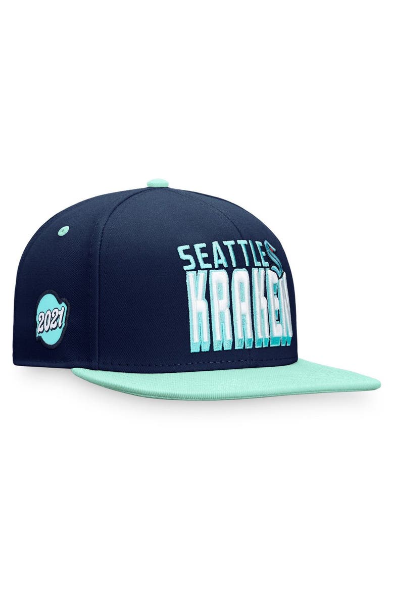 Men's Fanatics Branded Navy/Blue Seattle Kraken Heritage Retro Two-Tone Snapback Hat, Main, color, Navy