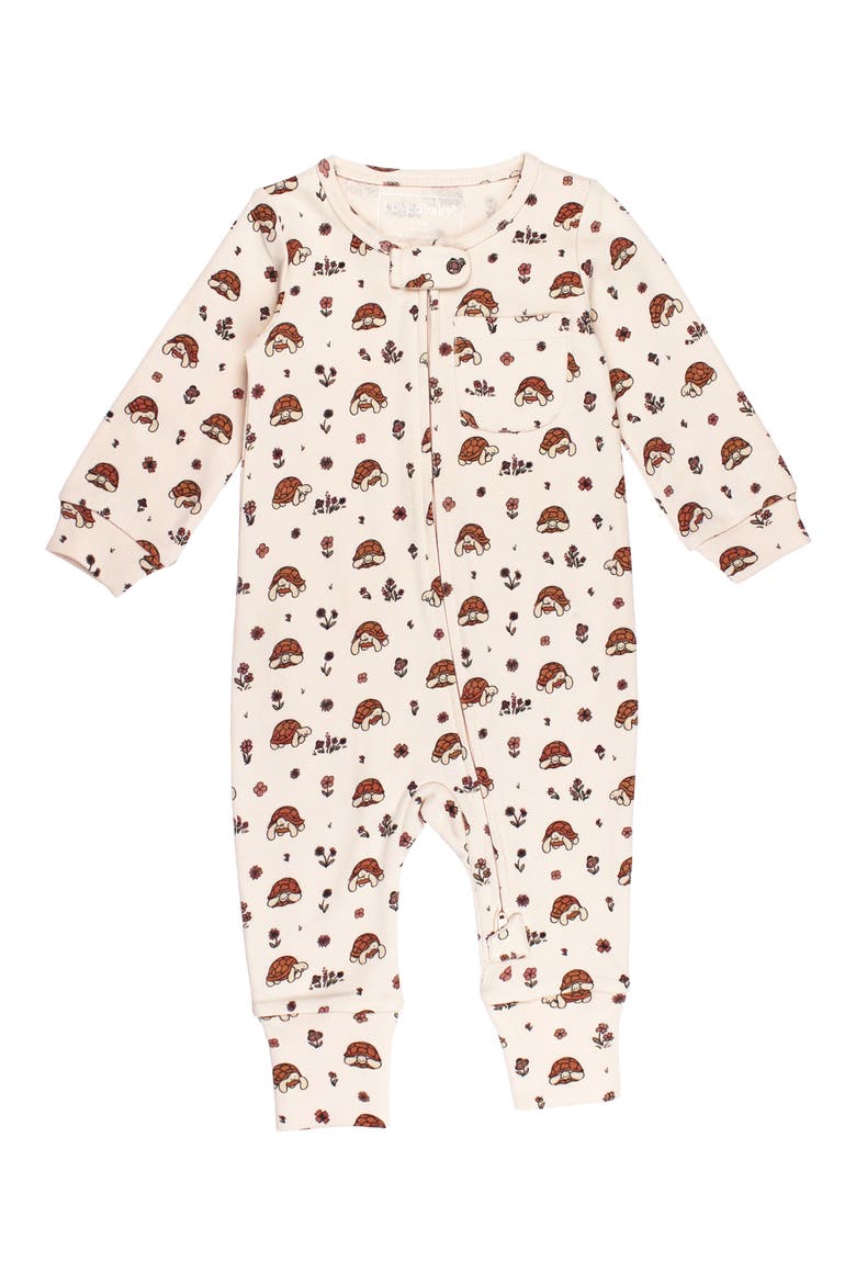 Print Organic Cotton Romper, Main, color, TINY TORTOISE