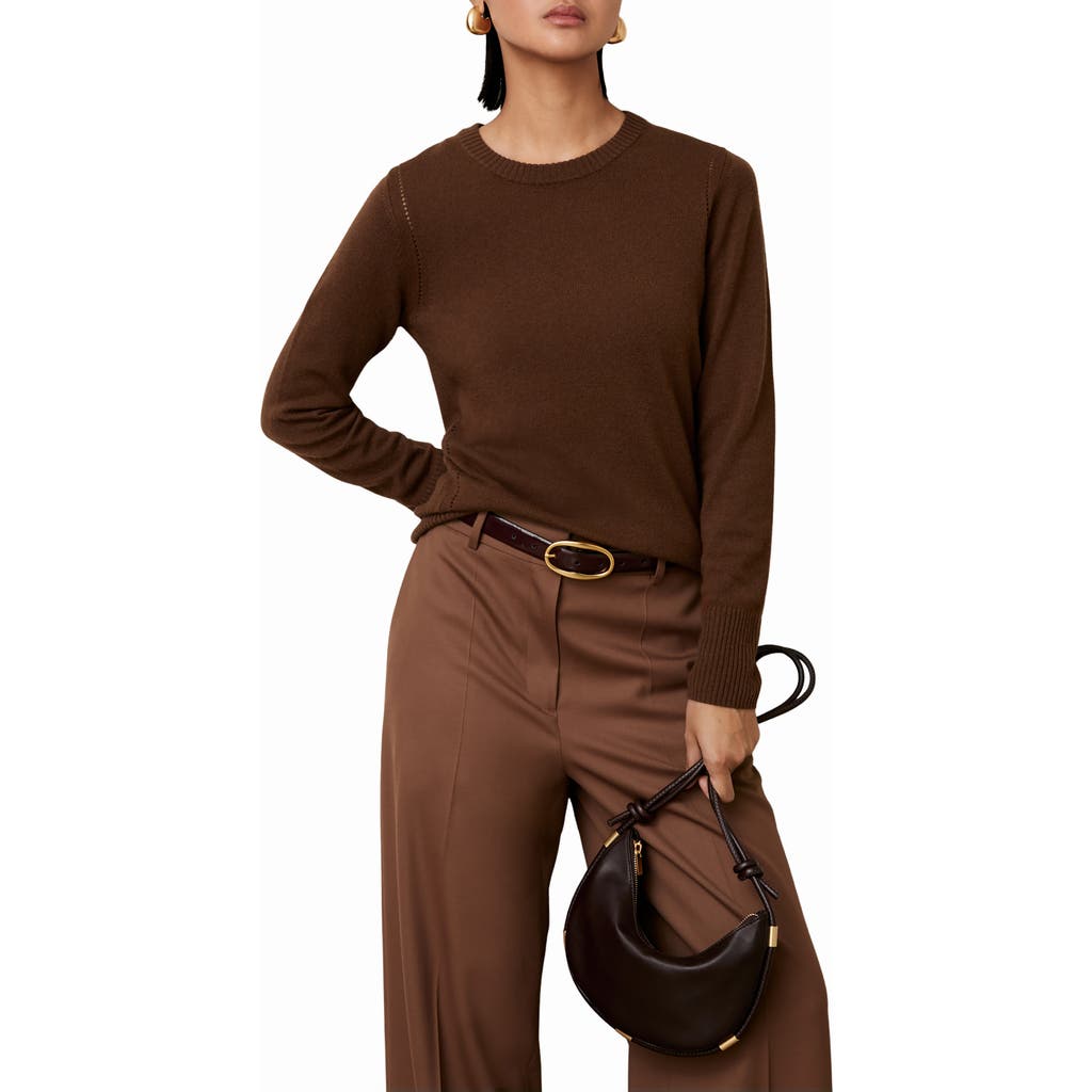 Reiss Anya Pointelle Accent Crewneck Sweater In Brown
