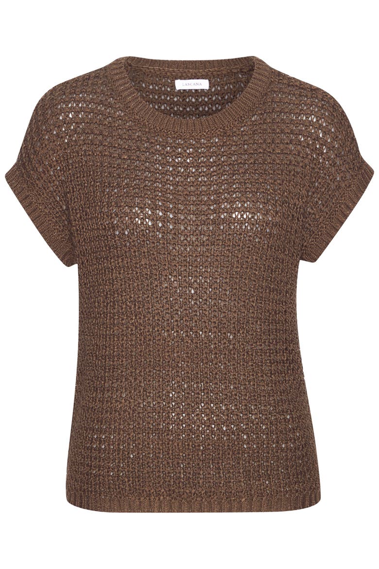 Short Sleeve Openwork Sweater, Alternate, color, Taupe