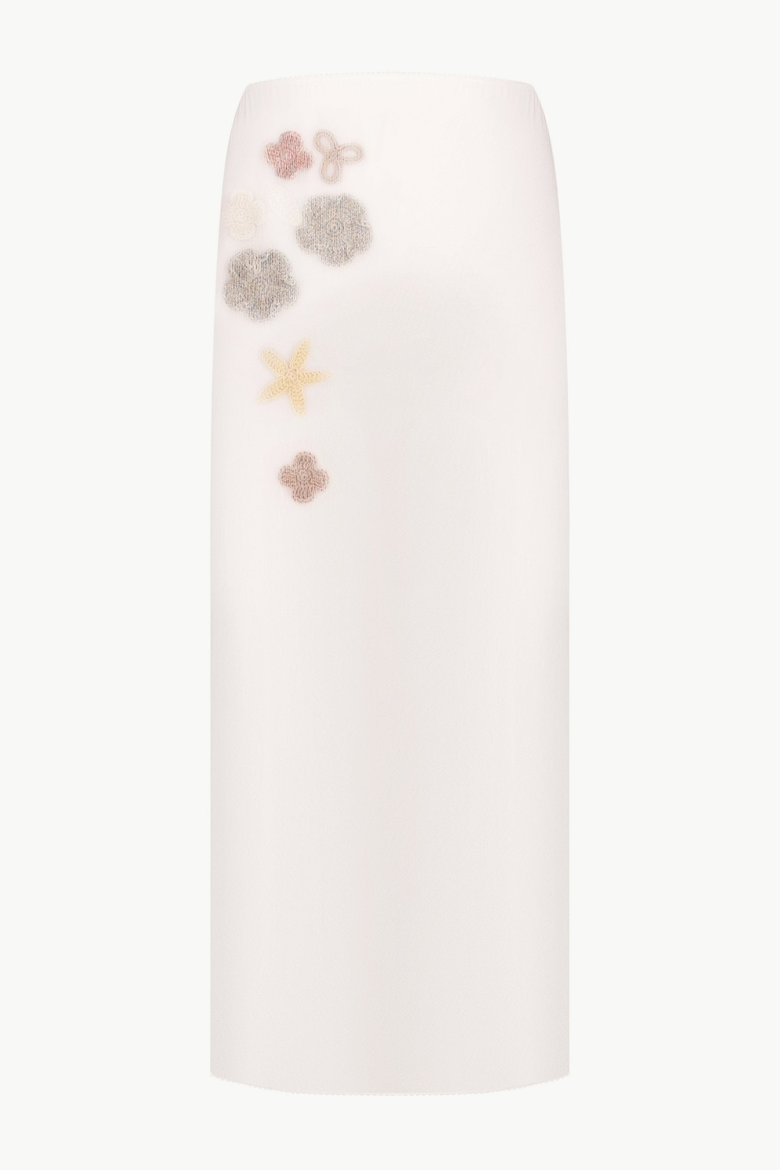 High-Waisted Floral-Applique Pencil Skirt, Alternate, color, White