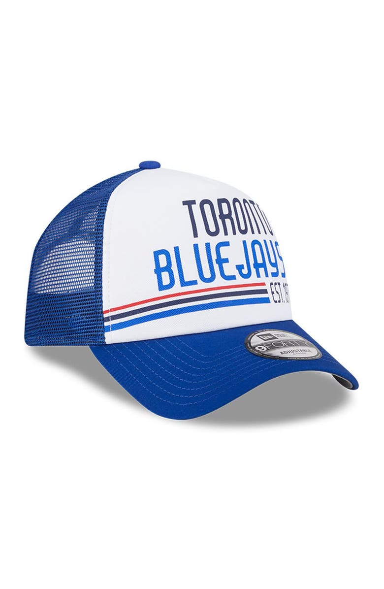 New Era Men's New Era White/Royal Toronto Blue Jays Stacked A-Frame Trucker 9FORTY Adjustable Hat, Alternate, color, 