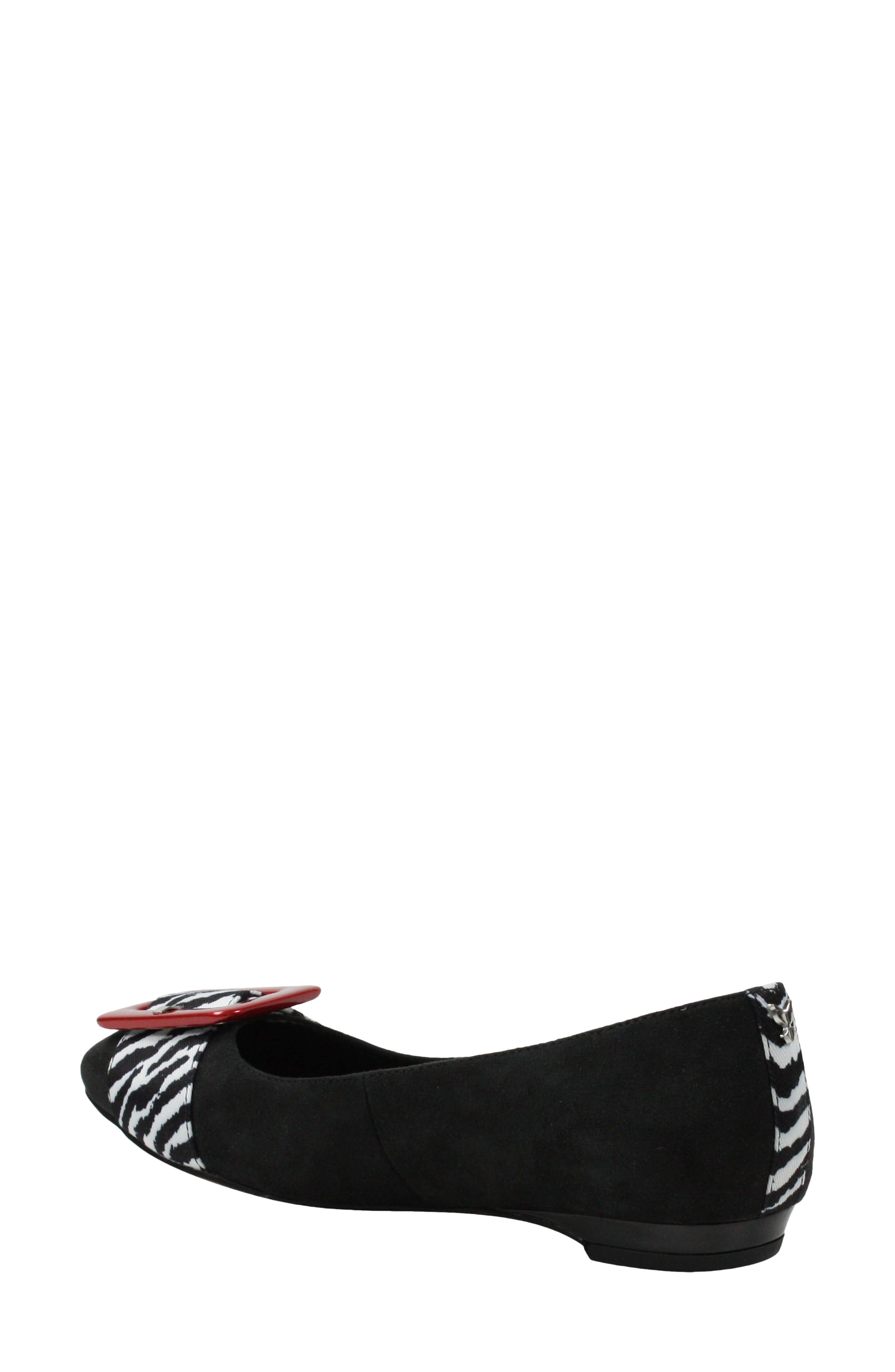 Odalyz Buckle Flat, Alternate, color, BLACK SUEDE/ WHITE ANIMAL
