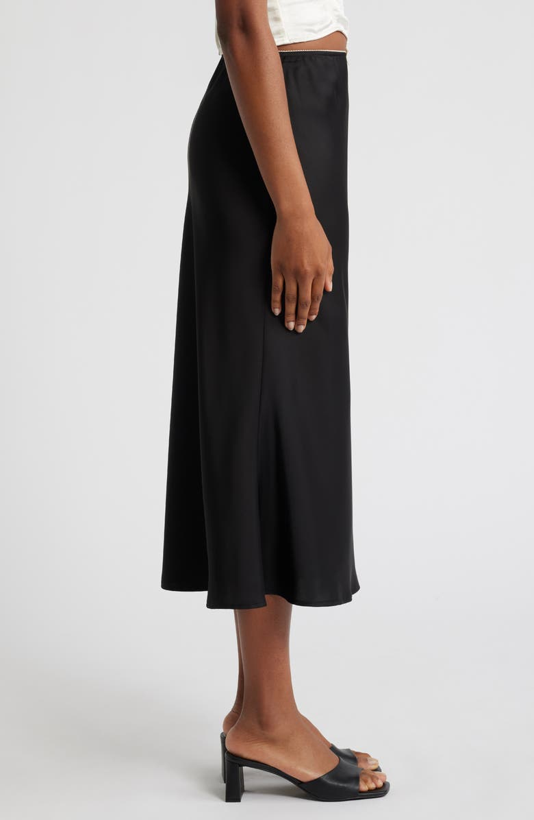 All in Favor Bias Cut Satin Midi Skirt, Alternate, color, Black