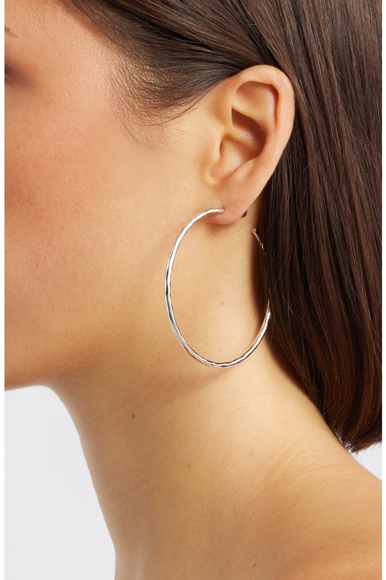 Skinny Hammered Hoop Earrings, Alternate, color, SILVER