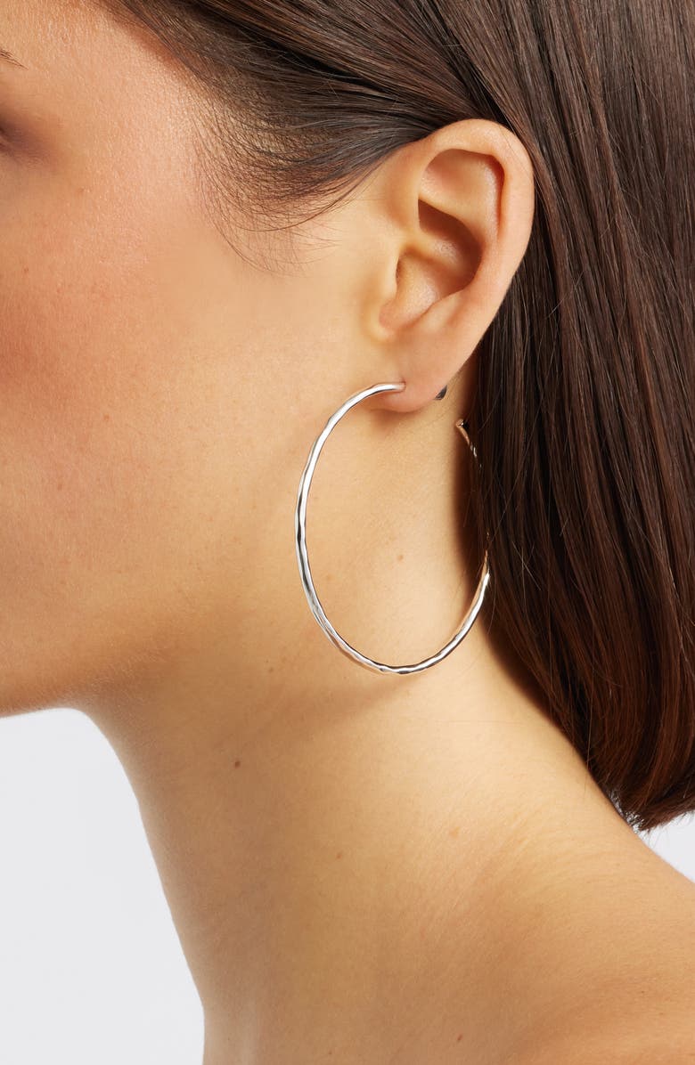 NEST Jewelry Skinny Hammered Hoop Earrings, Alternate, color, Silver