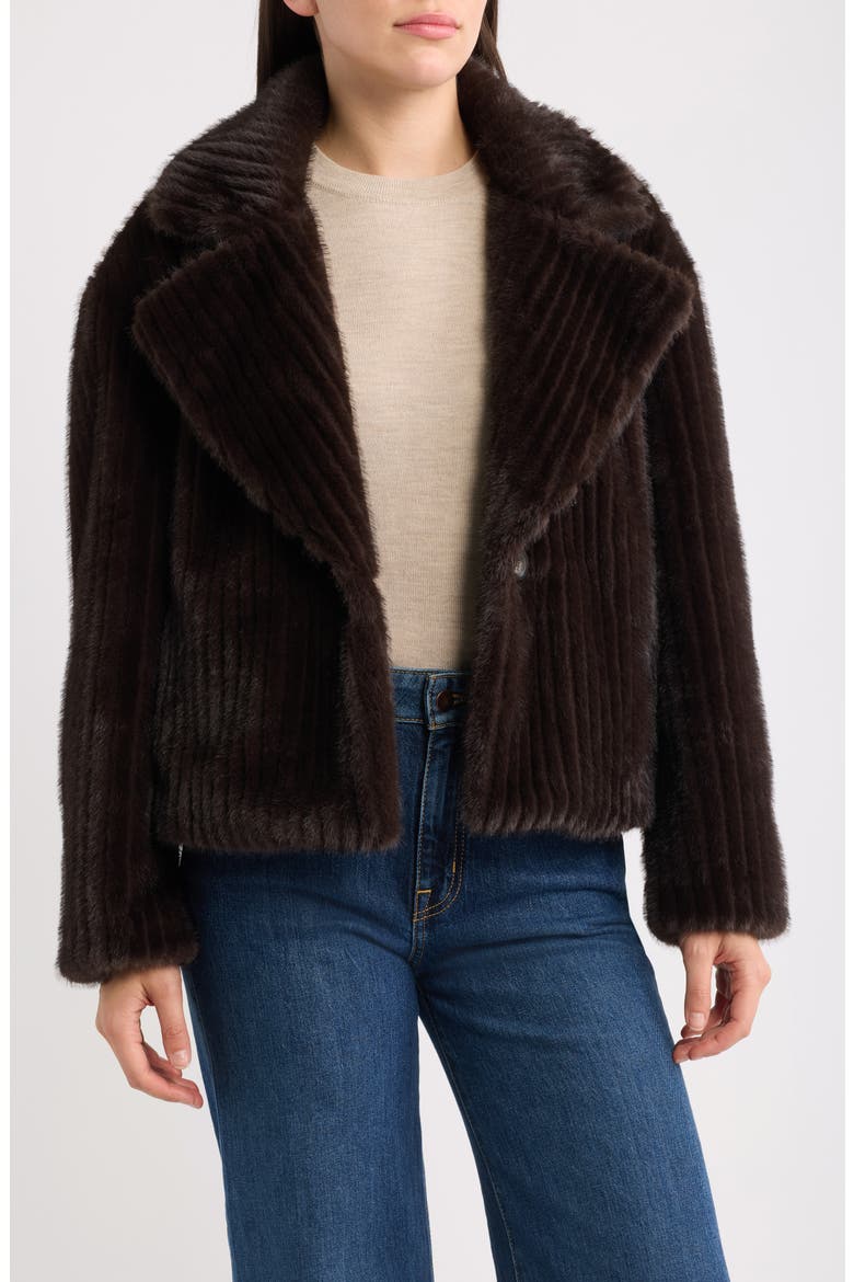 Striped Faux Fur Coat, Main, color, BROWN