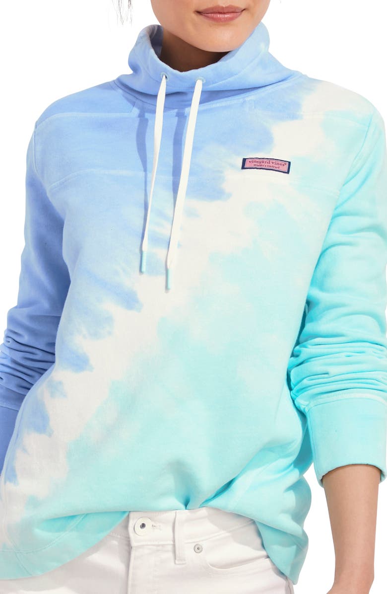 vineyard vines Wave Tie-Dye Cotton Funnel Neck Sweatshirt, Main, color, 