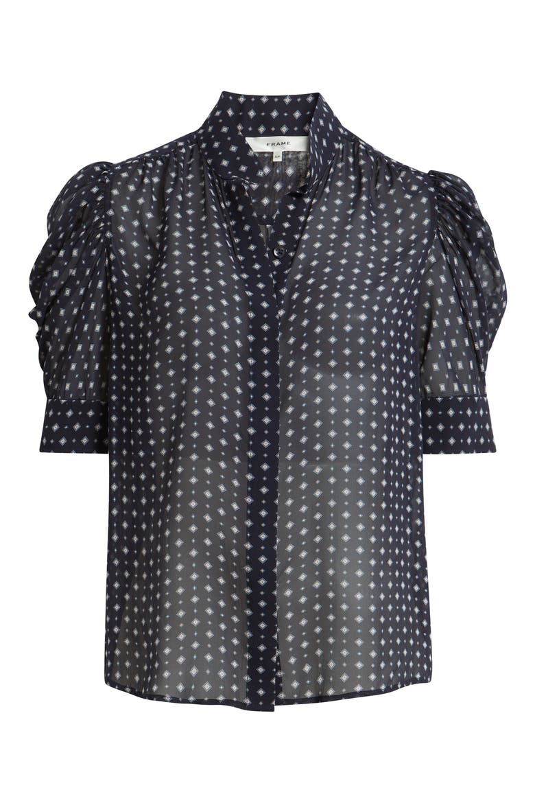 Gillian Print Silk Button-Up Shirt, Alternate, color, NAVY MULTI