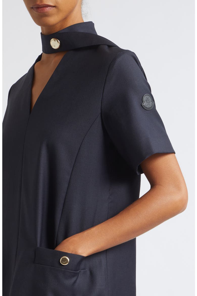 Wool Gabardine Scarf Neck Minidress, Alternate, color, BLUE