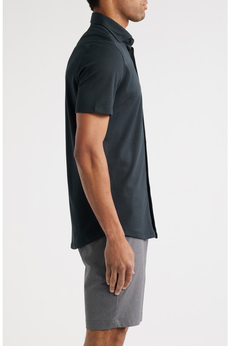 Solid Technical Piqué Knit Short Sleeve Button-Up Shirt, Alternate, color, BLACK/BLACK