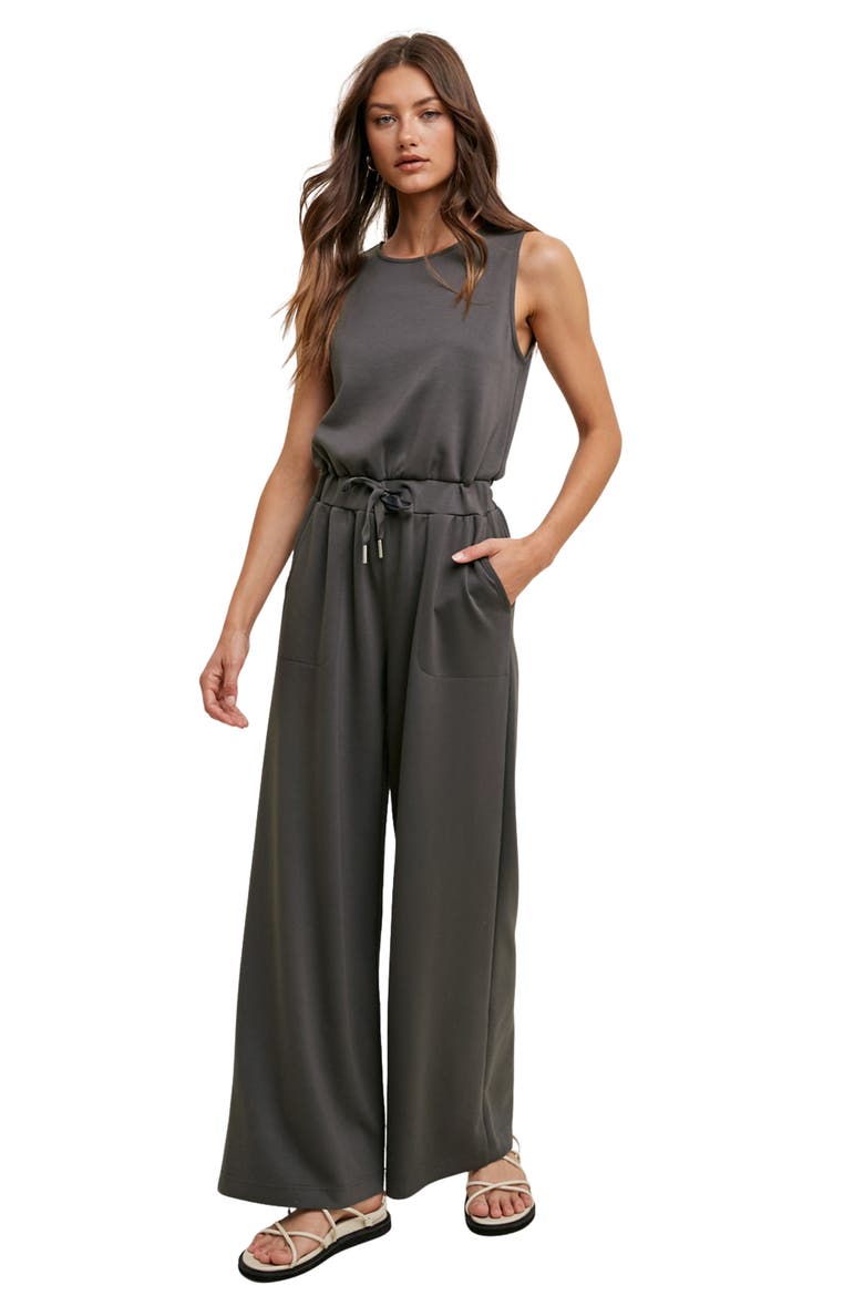 Wide Leg Scuba Jumpsuit, Alternate, color, CHARCOAL