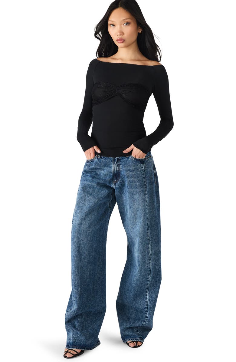 Steve Madden Hailey Off the Shoulder Lace Bandeau Top, Alternate, color, Black