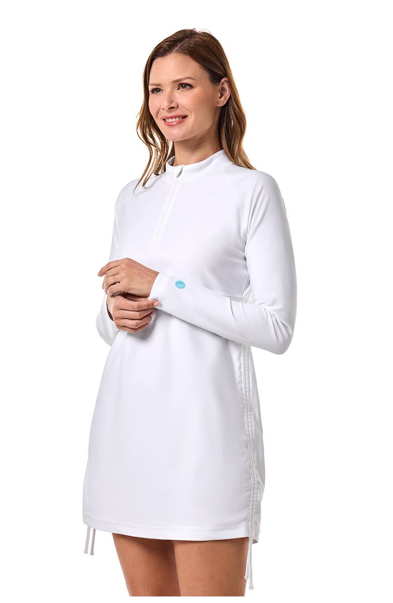 Coolibar Women's Ruche Long Sleeve Swim Shirt - UPF 50+ Sun Protection - Lawai, Alternate, color, White