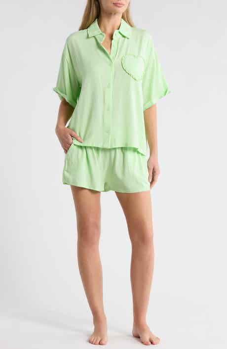 Betsey Johnson Heart Patch Cabana Button-Up Shirt & Shorts Cover-Up Set