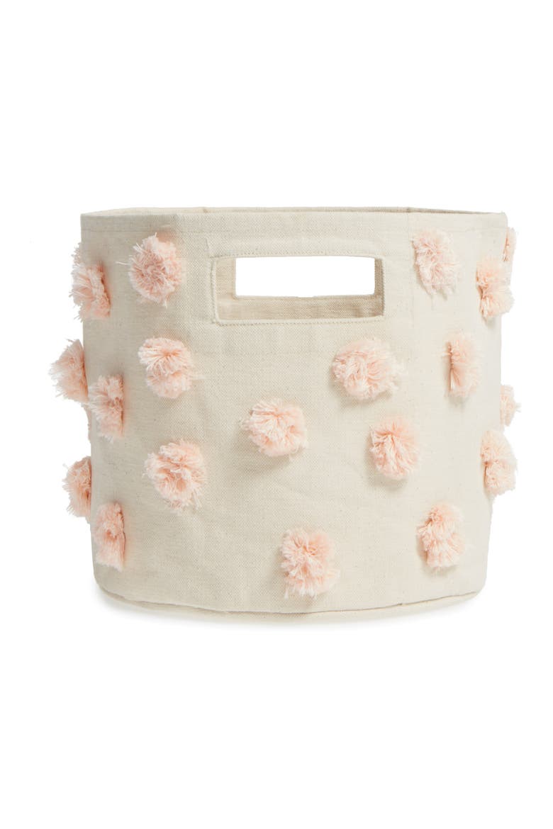 Pompom Canvas Basket Pint, Main, color, PINK