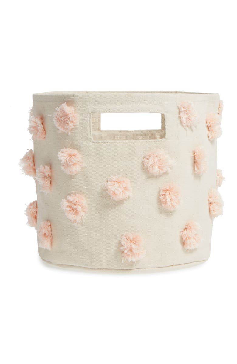 Pehr Pompom Canvas Basket Pint, Main, color, Pink