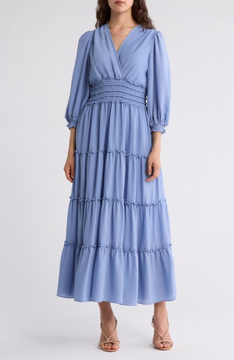 Balloon Sleeve Tiered Maxi Dress