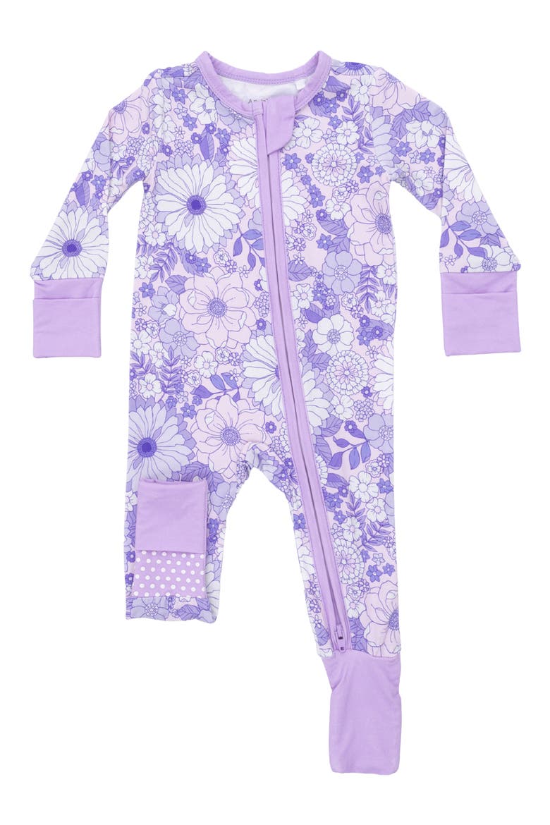 Lacy Lavender Floral Convertible Footie, Main, color, WHITE PURPLE
