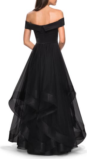 La Femme Elegant Off the Shoulder Tulle Layered Ball Gown La Femme Elegant Off the Shoulder Tulle Layered Ball Gown