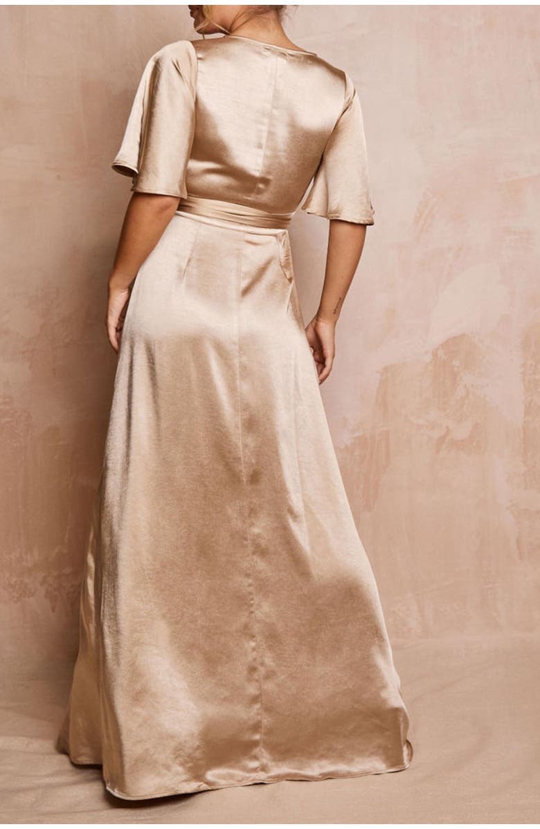 Six Stories Wrap Tie Satin Bridesmaid Dress, Alternate, color, Champagne