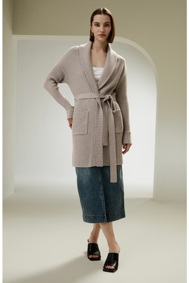 Women's Merino Wool Shawl Collar Cardigan, Alternate, color, Brown