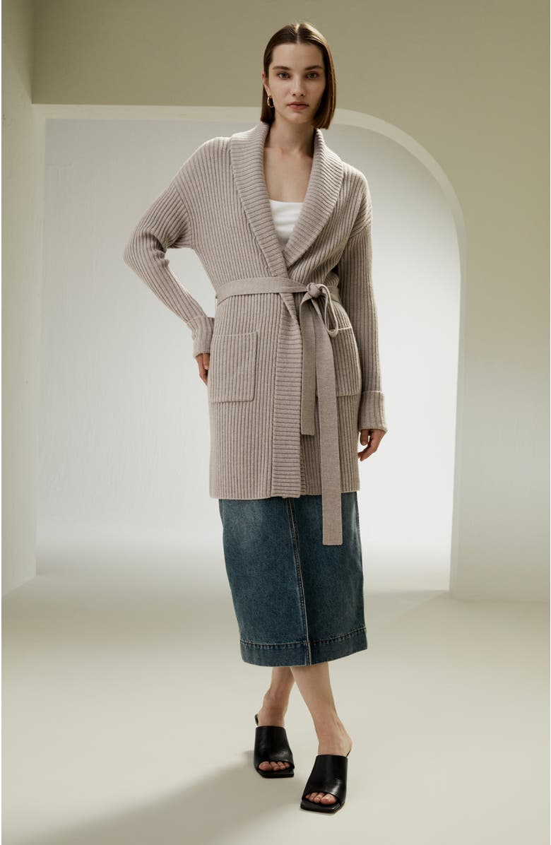 Lilysilk Women's Merino Wool Shawl Collar Cardigan, Alternate, color, Brown