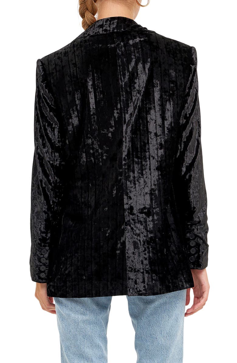 Endless Rose Pleated Crushed Velvet Blazer, Alternate, color, Black