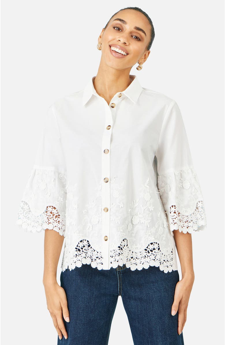 Yumi Cotton Lace Border Shirt, Alternate, color, White