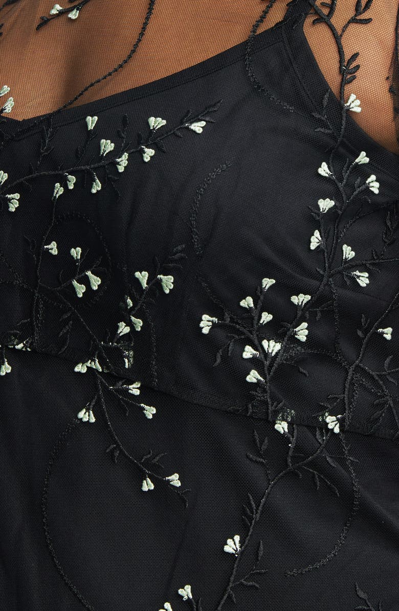 Estelle Floral Embroidered Mesh Cocktail Dress, Alternate, color, Black